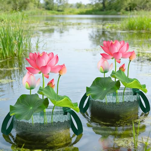 4 Pcs Pond Planting Bag with Handle, Reusable 7 Inch Round Aquatic Mesh Plant Pot for Ponds, Breathable Green Water Garden Pond Plant Basket for Lotus Bog Terrestrial Plants - color: Green With Handle, size: Round