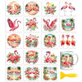 Peacoblue 18 Sheets Rub on Transfers for Crafts, Summer Flamingos 3.6"x3.9" UV DTF Cup Wraps Waterproof Cold Transfers Stickers for Wood Glass Metal Cup Tumblers Mirrors Mugs Home Decor - style: Summer Flamingos