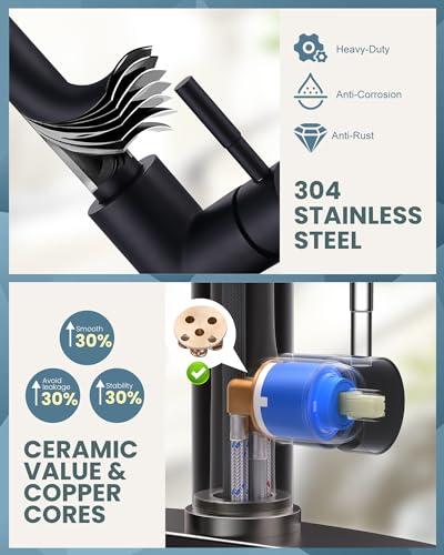 WOWOW Black Kitchen Faucet with Sprayer, Pull Down Kitchen Sink Faucet Lead-Free, Stainless Steel Single Handle Kitchen Faucets with Deck Plate, 360 Swivel High Arc Single Hole RV Kitchen Faucet - color: B: Black, style: Kitchen Faucet