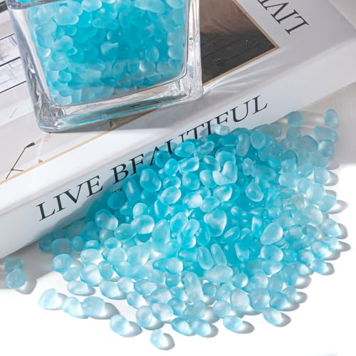 Keedolla Ice Blue Sea Glass Marbles Stones Frosted Glass Pebbles Gemstones for Aquarium Rocks, Fish Tank Gravel, Vase Fillers, DIY Crafts - 230g/8oz - color: Ice Blue, size: 0.5 LB