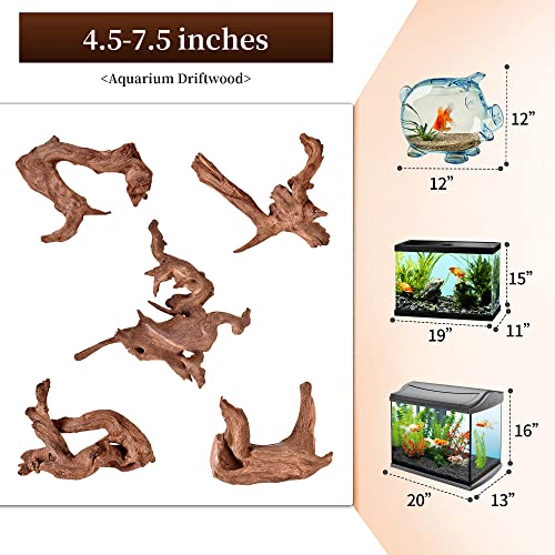 majoywoo Natural Small Coral Driftwood for Aquarium Decor Fish Tank Decorations, Assorted Driftwood Branch 4.5-7.5" 5 Pcs, Reptile Decor - size: Mopani Driftwood 4.5 to 7.5 Inch (Pack of 5)