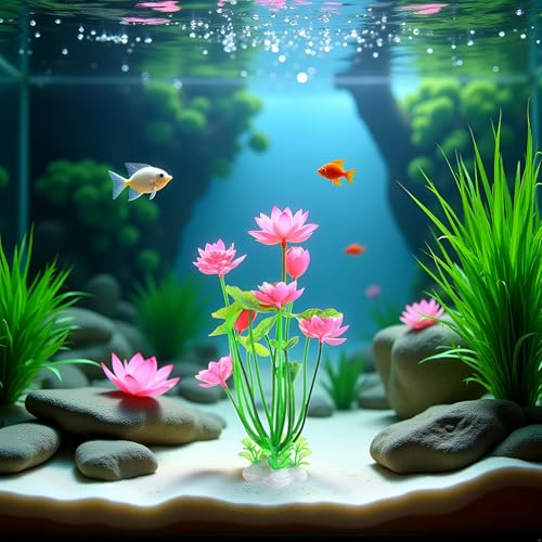 1pc Pink Artificial Water Plants,Plastic Artificial Lotus Fish Tank Ornament,Aquatics Grass Flower Simulation Wedding Favors,Plastic Plants for Party Fish and Aquatic Pets Aquarium Décor