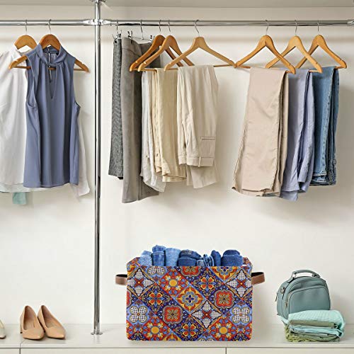 Foldable Storage Baskets, Mexican Ceramic Tile Pattern Storage Bins with Handles, Decorative Cloth Organizer Storage Boxes for Home|Office 15 x 11 x 9.5 in - color: Mexican Ceramic Tile Pattern, size: 1 PCS