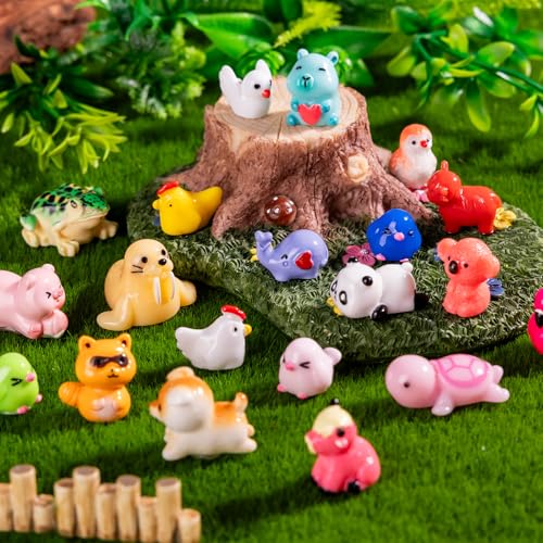 42pcs Mini Resin Animal 42 Styles Figures Bulk Tiny Resin Animals Little Miniature Small Animal for Micro Fairy Garden Landscape Accessories Dollhouse Hide Crafts Decor Aquarium - style: 42p-animals-2