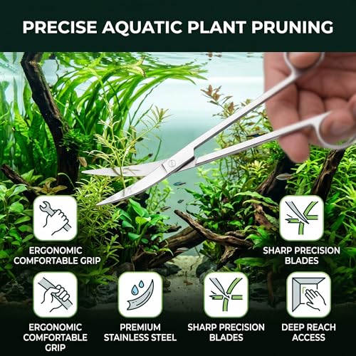 Stainless Steel Aquarium Plant Scissors, Professional Grass Trimming Tool with Mirror Polished Surface, Comfortable Hand Curve for Fish Aquascaping (Curved shear 25cm)