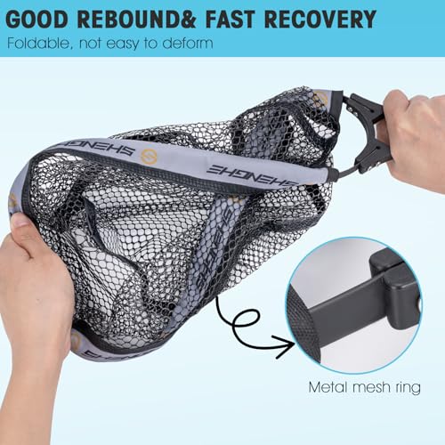 THKFISH Fly Fishing Landing Net, Foldable Landing Trout Net with ABS Handle,Rubber Coated Mesh Trout Net with Tackle Bag for Trout Bass Catch and Release, Portable Fly Fishing Gear,M/L