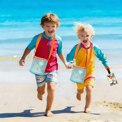 2PCS Beach Mesh Shovel with 2PCS Mesh Beach Bag for Sand Filter and Collect Shells Sand Sifter Scooper and Shell Collecting Bags Sands Sifter Shell Collecting Tools for Boys Girls Kids Beaches Toys