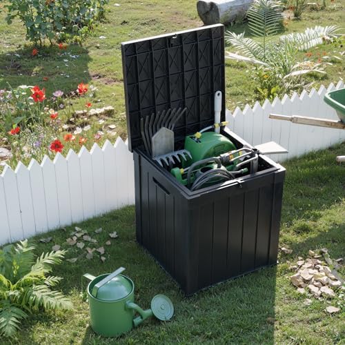 PatioZen 51 Gallon Resin Deck Box, Lockable Patio Outdoor Storage Box for Furniture, Garden Tools and Tools Storage, Waterproof Outside Storage Boxes - Black - color: Black, size: 51 Gallon