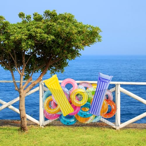 Aliceset 1/2/4 Pcs Pool Float Storage Net Bag Various Sizes Adjustable Swimming Pool Inflatable Toy Hanging Organizer Mesh Net Pouch Holder Reinforced Attaches to Poolside Fence - color: Black, size: 79 x 47"