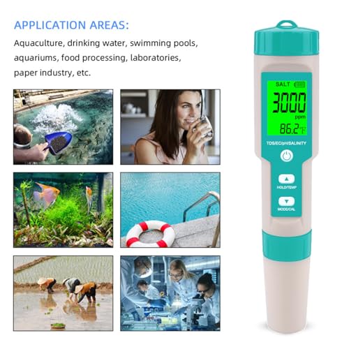Pool Salt Tester - Multifunctional 5 in 1 Salinity, PH, TDS, EC, and Temperature Meter, Pool Salinity Testing Kit, Digital Salinity Tester for Swimming Pool,Saltwater, Sea Water, Aquarium - color: Green