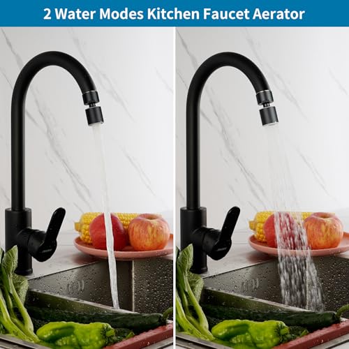 Hibbent NSF/ANSI/CAN 61 Certified Faucet Aerator, CUPC Certification 360° Swivel Kitchen Sink Aerator, 2-Flow Sink Sprayer Attachement, Faucet Replacement Part 55/64 Inch Female Thread - Matte Black - color: Matte Black, style: Classic 360 Degree Faucet A