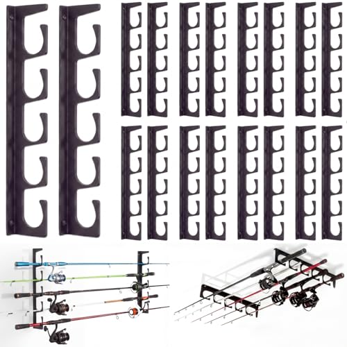 16 Pack Fishing Rod Holders for H5 Wall Ceiling Mounted Fishing Pole Racks Horizontal Pole Storage Holders for Garage Boats Door Rod Rack Summer Boat Accessories Nets Gifts Men