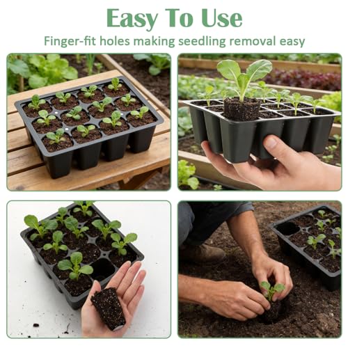 RooTrimmer 40 Pack Reusable 12-Cell Seed Starter Tray, Plant Starter Trays with Large Drainage Holes for Seed Germination, Easy to Repotted, Fits Standard 1020 Flats and TD377 Trays, Black - color: Black, size: 12 Cells-40P
