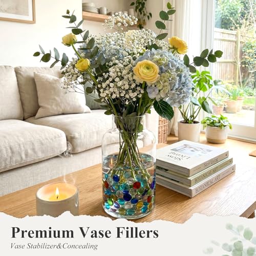 DomeStar 1LB Decorative Flat Marbles, Mixed Colors Glass Pebbles Beads for Vases Fillers Aquarium Fish Tank Rocks DIY Crafts Table Scatter Decor - color: Mixed Color
