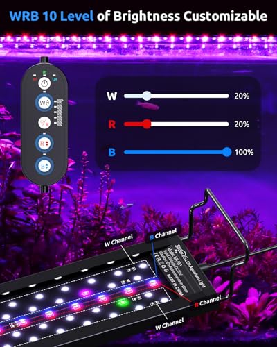 SEAOURA Aquarium LED Light for 12-18in Freshwater Tank, Full Spectrum Aquarium Light for Plant Growth, 6H/8H/12H Timer, WRB 3 Channel Customizable, 10 Brightness & 11 Colors, Adjustable Bracket - size: For 12'' - 18'' Tank
