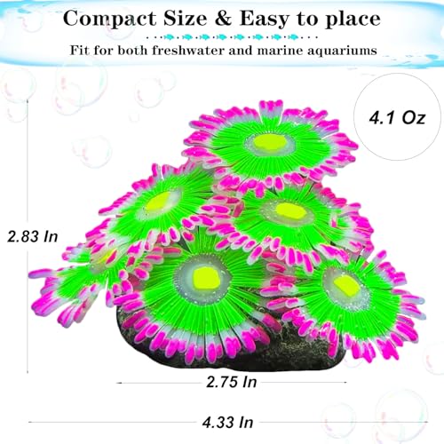 2pcs Silicone Glowing Effect Aquarium Fish Tank Decorations, Artificial Soft Anemone Coral Plants Ornaments for Aquarium Decor Landscape, Glow in Dark Fish Tank Accessories Decorations(Pink)