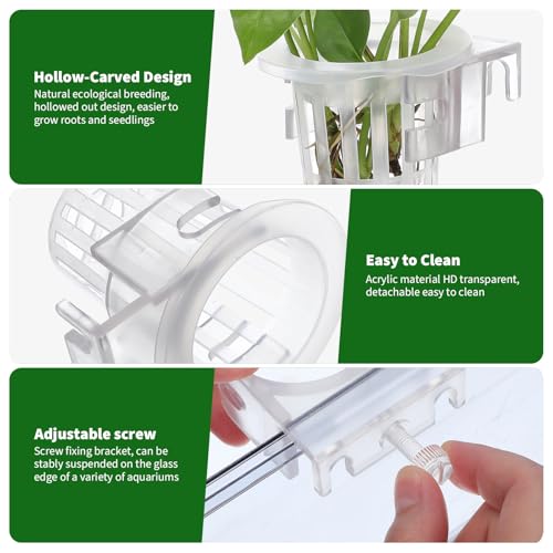 Hanging Aquarium Plant Holder Cup with Suction Cups 4-Pack Aquatic Plant Basket for Fish Hydroponic Planter for Aquatic Cultivation and Aquarium Decoration