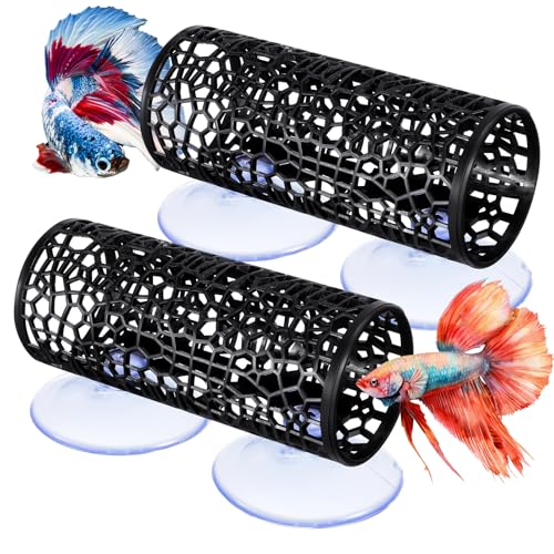 Xinjoduz 2 PCS Black Betta Fish Tunnel Hammock, Safe Aquarium Tunnel & Floating Betta Hide for Small Fish, Tank Accessories Fishtank Decorations