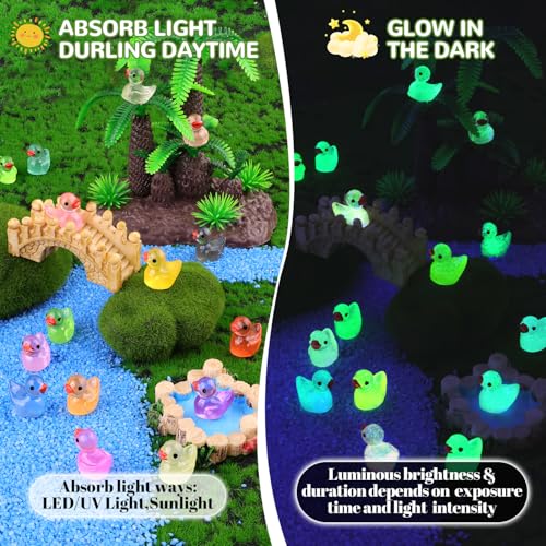 200PCS Mini Resin Animals Cute Tiny Ducks Glow in Dark,Miniature Duck Figures to Hide,Little Animal Small Figurines Bulk for Topper Desk Garden Dollhouse Landscape Ornaments DIY Crafts & Decor - color: Luminous Colorful Ducks-200pcs
