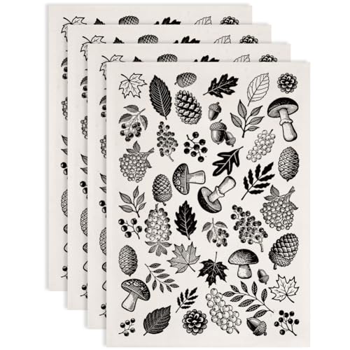 SUPERDANT 4PCS Forest Underglaze Paper Transfer Pinecone Mushroom Transfer Paper for Clay Ceramic Porcelain Under Glaze Transfers for Pottery Enamel Decals Black Underglaze Decal Papers - style: Forest Elements