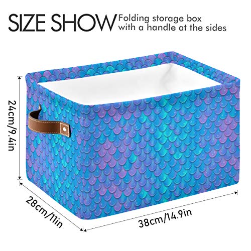 Blue Mermaid Scale Storage Baskets,Decorative Collapsible Rectangular Canvas Fabric Storage Bin for Home - color: Blue Mermaid Scale, size: 1 PCS