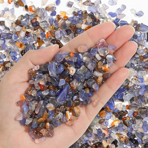 T4U Crystal Chips Tumbled Polished Natural Agate Gravel Stones 1LB - Decorative Pebbles Bulk, Mini Polished Rocks Pieces for Crafts, Vases Filler, Succulent Plants, Aquarium Gravel Rocks - color: #7 - Agate, size: 1 LB