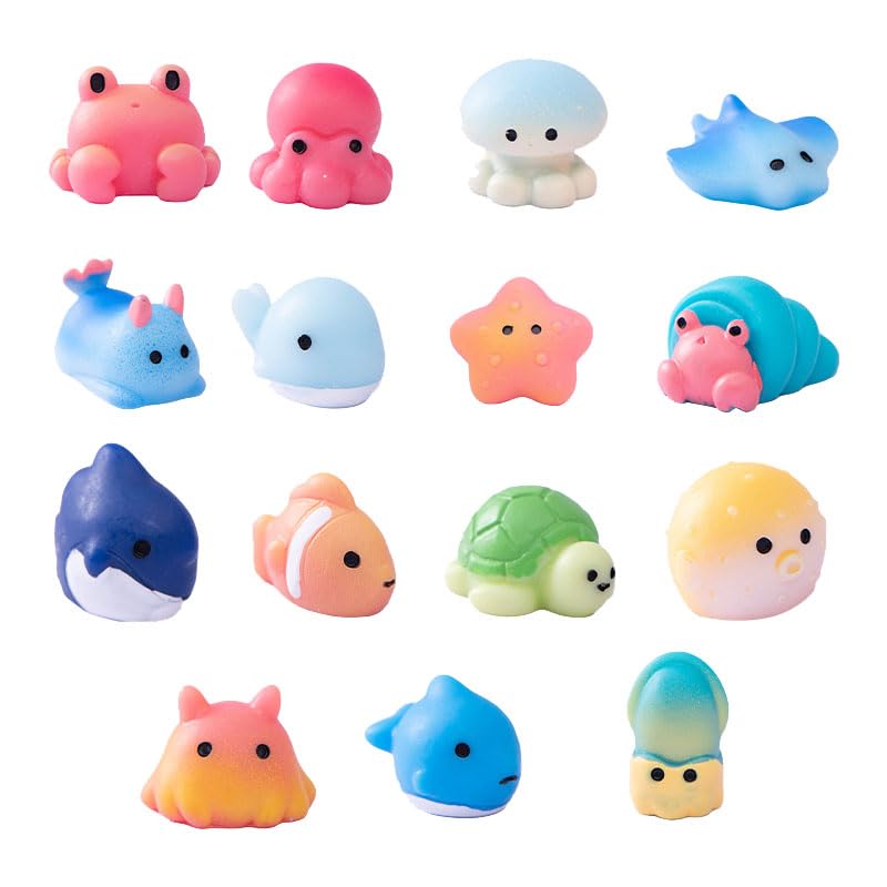 15 Pcs Mini Ocean Creatures Decor Set - Artificial Fish, Turtle, Octopus & Crab Polyresin Aquarium Ornaments for Fish Tanks, Tank Decorations