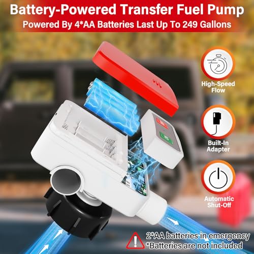 anngrowy Fuel Transfer Pump Battery Powered with Auto-Stop, Gas Can Pump Transfer with 4 Adaptors, 3.2 GPM, 51" Hose, Portable liquid Transfer Pump for Oil, Gasoline, Diesel, Kerosene, Gifts for Him - style: Auto Stop