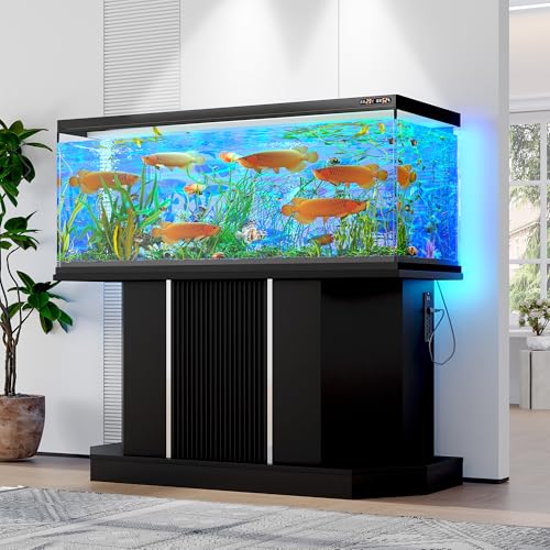 JIJIWANG 55-75 Gallon Fish Tank Stand with 4AC 2USB Outlet, Heavy Duty Aquarium Cabinet, 880LBS Capacity for Turtle Tank Reptile Terrarium, Black - color: Black, size: 47.64"L x 14.17"W x 28.7"H