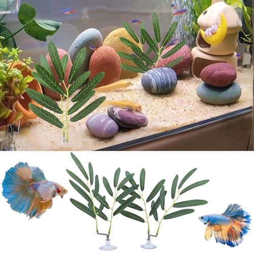 Fish Leaf Pad Suction Cup Tank Accessories Aquarium Décor Simulating Adjustable Plastic Green Plants Betta Natural Playing Spawning Breeding Resting Bed Multi Leaf Design