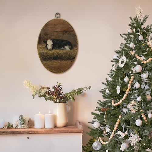 XFCICRLJ Vintage Farmhouse Cow Wall Art Decor, Rustic Country Oval Canvas Prints Framed, Cottagecore Cow Farm Animals Wall Art Decorations for Home Bedroom Living Room Decor, 11x8.5 Inch - color: Cattle01