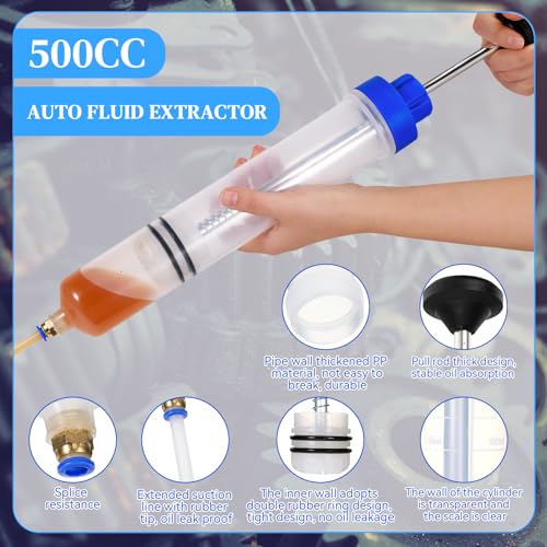 Gisafai 500cc Fluid Extractor Automotive Pump Manual Oil Extractor Pump Syringe for Gasoline Hand Cleaner for Power Steering, Hydraulic Fluid(Blue) - color: Blue, size: 500cc