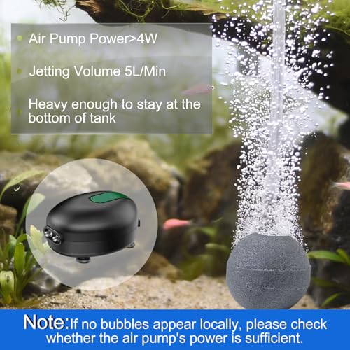 4 Pack 2 Inch Aquarium Air Stone Balls Premium Porous Airstones for Fish Tanks, Ponds & Hydroponics Long-Lasting Oxygen Diffuser with Fine Bubbles, Sinks & Won’t Float (3/16" or 3/8" Tubing)