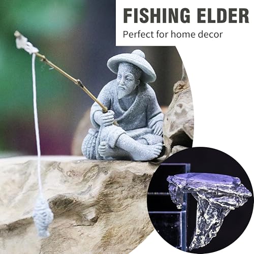 LIYAOLI Mini Fisherman Statue for Aquarium Decor - Sandstone Japanese Fishing Figurine, Fish Tank Ornament, Zen Garden Sculpture & Home Decoration - color: B Fisherman