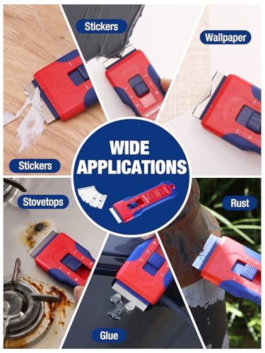 WORKPRO Retractable Razor Blade Scraper with 56 Blades, Built-in Storage Cleaning Scraper Tool for Paint Stickers Adhesive Glass Ceramic Wood