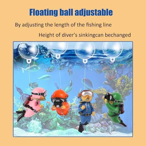 2-Pack Tank Decorations, Cute Little Diver, Aquarium Decoration Accessories Ornaments with Float Ball, Playmate for Tank Suitable for All Kinds of Fish and Tanks (Green) - color: Green