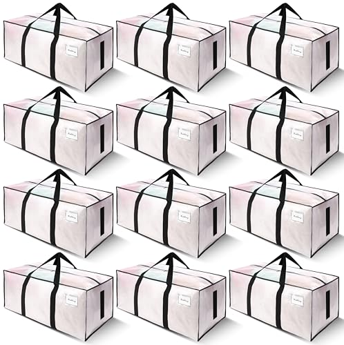 SWEET DOLPHIN 12 Pack 200LB Heavy-Duty Moving Bags with Wrap-Around Handles, Extra Large Storage Totes for Space Saving, Clothes Storage Bags, College Dorm Essentials, Semi-Transparent, 24 Gal - color: Semi-Transparent, size: 12 Pack - 24 Gal