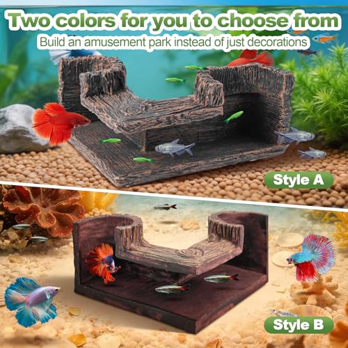CousDUoBe Aquarium Cave | 90° Corner Fish Cave Viewing Tunnels Silk Aquarium Plants，Betta Fish Tank Accessories BPA-Free Premium Resin,Fish Tank Cave for Corners (5.1” x 2.7” x 2”) - size: Style A