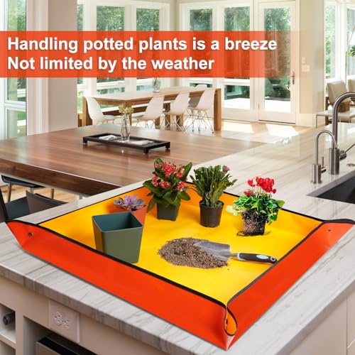 Extra Large Repotting Mat for Indoor Plants & Potting Soil Mat Portable Potting Tray Reusable Gardening Mat Garden Gift for Women Men (39.5"X39.5") - color: Orange, size: Extra Large 39.5" x 39.5"