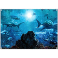 Fabric 7x5ft Shark Theme Photography Backdrop Underwater Deep Ocean Animals Fish Background Aquarium Kids Party Decorations Photo Banner Props