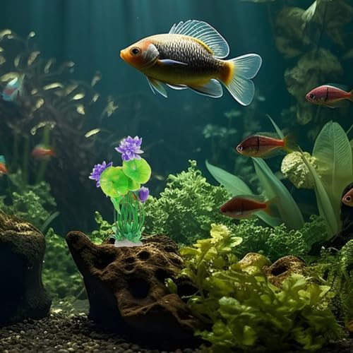 Simulated Lotus Aquarium .87 Inch Plastic Fish Tank Decoration for Freshwater Tanks and Desktop Aquariums Durable and Safe