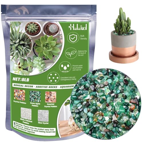 Halatool 8LB Green Agate Stones 0.35"- 0.6" Aquarium Gravel for Fish Tank Natural Landscaping Pebbles Decorative Polished Stones for Plants Home Decor DIY Handmade & Vase Filler - size: 8 LB, style: Green Pebbles