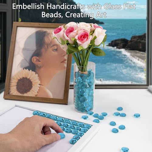 Sea Blue Glass Marbles, 0.97 LB Transparent and Smooth Flat Glass Beads for Vases, Mosaic Gem Pebbles for Aquarium Decor, Floral Arrangements, Mancala Stones, Vase Filler and Crafts,Approx. 80-100 PCS - color: Sea Blue