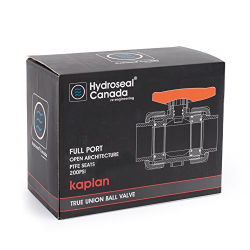 HYDROSEAL Kaplan 1’’ PVC True Union Ball Valve with Full Port, ASTM F1970, EPDM O-Rings and Reversible PTFE Seats, Rated at 200 PSI @73F, Gray, 1 inch Socket (1 inch) - size: 1 Inch
