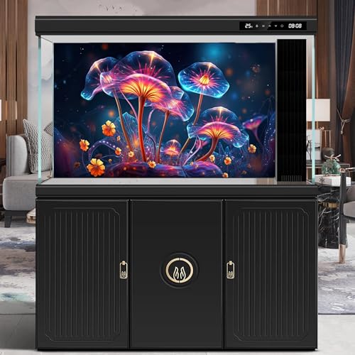 Flower Aquarium Background Modern Style Bluebell Blooming Flower Floral Design Terrarium Background Mysterious Elegant Glowing Fantasy Flower Fish Tank Backdrop Poster Decorations Vinyl 24x12in - color: Orange Red, size: 24(W)x12(H)in