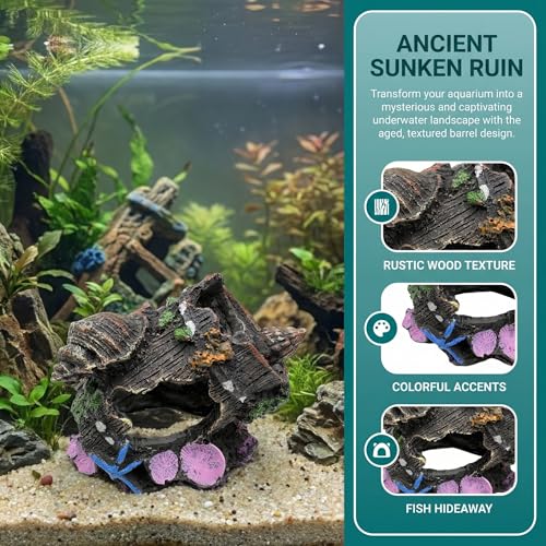 Fish Tank Aquarium Decor Resin Cave Decorations for Betta, Shrimp, Goldfish – Small Hide Ornament House with Broken Barrel Design, Hideout for Aquariums Habitat - color: Barrel