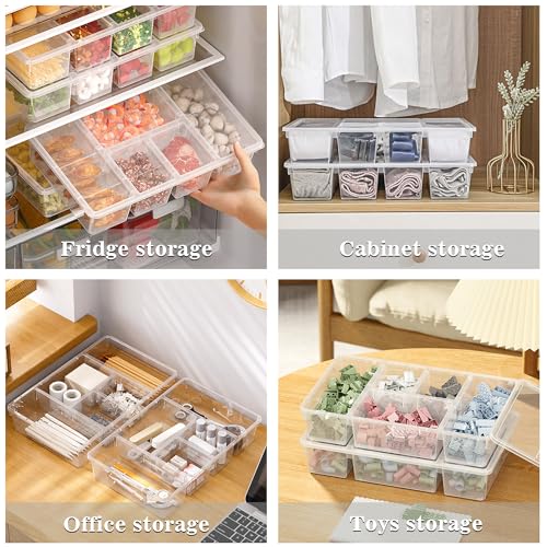MANO 2 Pack Divided Veggie Tray with Lid - 5 Compartment Clear Snack Containers for Fridge, Stackable Produce Saver Storage for Fruits, Vegetables, Meat & Fish