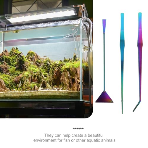 VICASKY 3-Piece Stainless Steel Aquarium Tools Set Colorful Titanium Coated Tweezers Spatula and Scissors for Aquascaping and Aquarium Maintenance