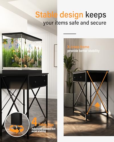 Fish Tank Stand for 20-29 Gallon Fish Tank: Aquarium Stand with Accessories Storage, Metal Tank Table with Drawer Perfect for Turtle Reptile Terrarium, 30.7'' L x 16.5'' W, 330 LBS Capacity