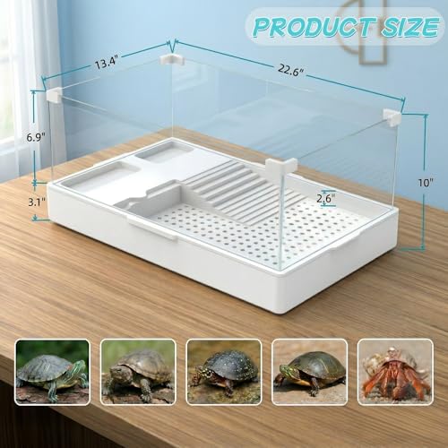 Acrylic Turtle Tank Aquarium with Quiet Water Pump, 5 Gallons, 360° View, Easy to Assemble, Durable for Small Turtles & Reptiles - size: XL+Water Pump